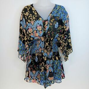 ZARA Women’s Multicolor Floral Boho Romper Size S Smocked Waist Cottagecore